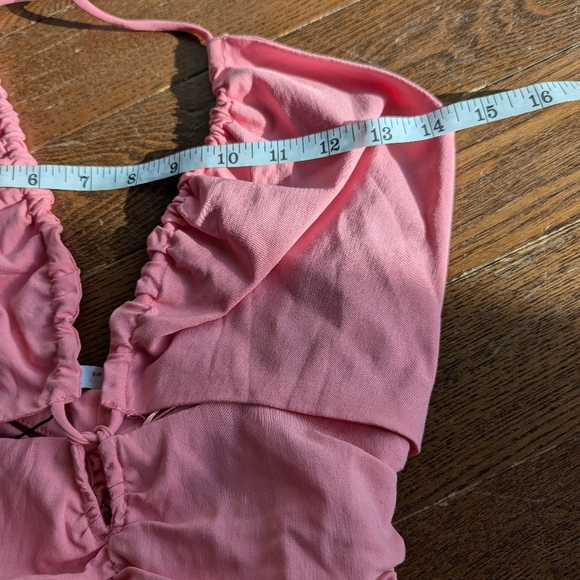 Zara Barbie Pink Cut-out Rushed Halter Mini Dress Womens Size S Cocktail Evening - Picture 12 of 13